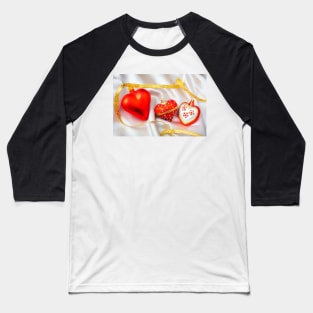 Three Red Christmas Hearts Baseball T-Shirt